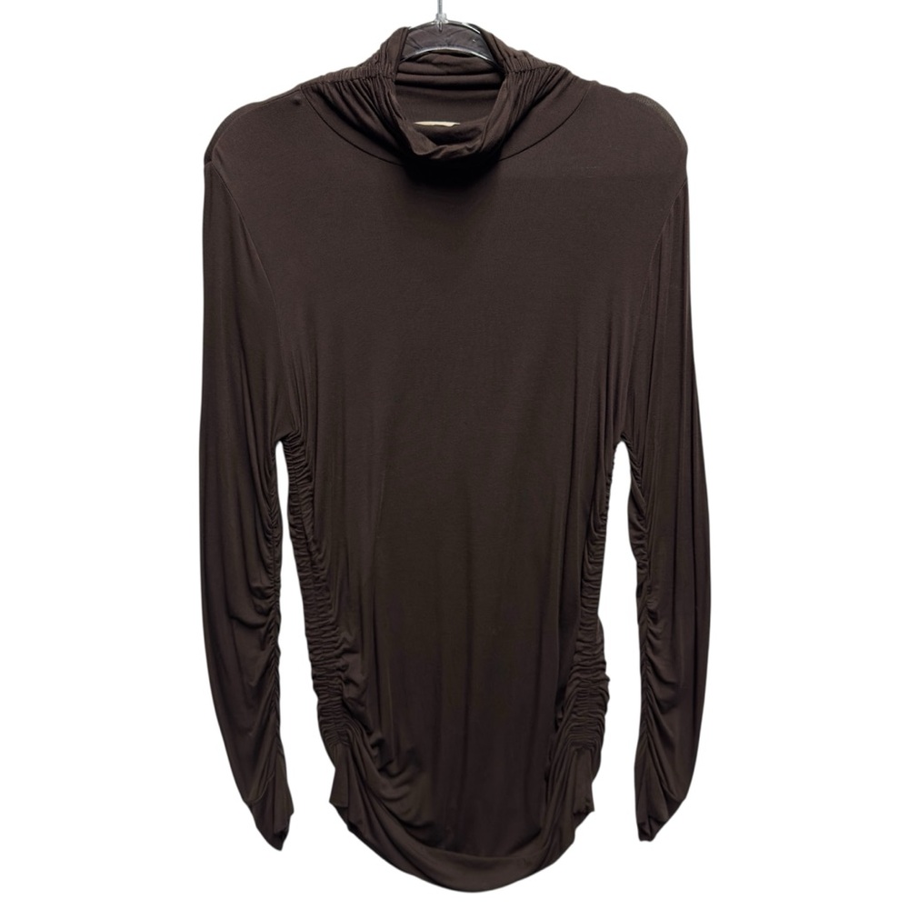 Y2K Retro Viscose Fitted Slinky Slimming Espresso Ruched Cinched Tunic Top